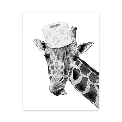 Jirafa traviesa en blanco y negro